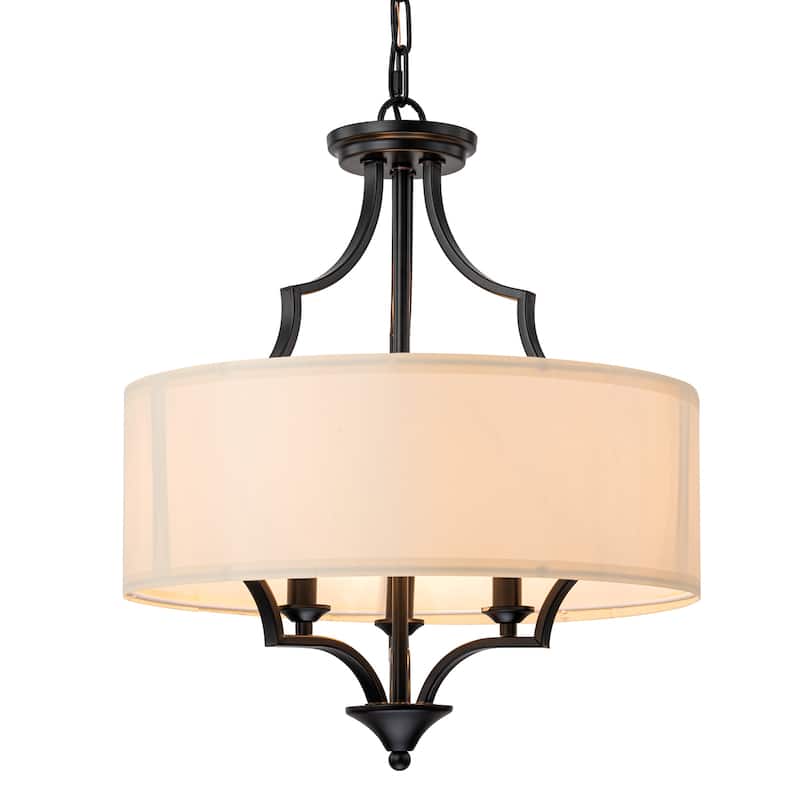 Modern 3 - Light Candle Style Drum Shaded Black/Gold Chandelier