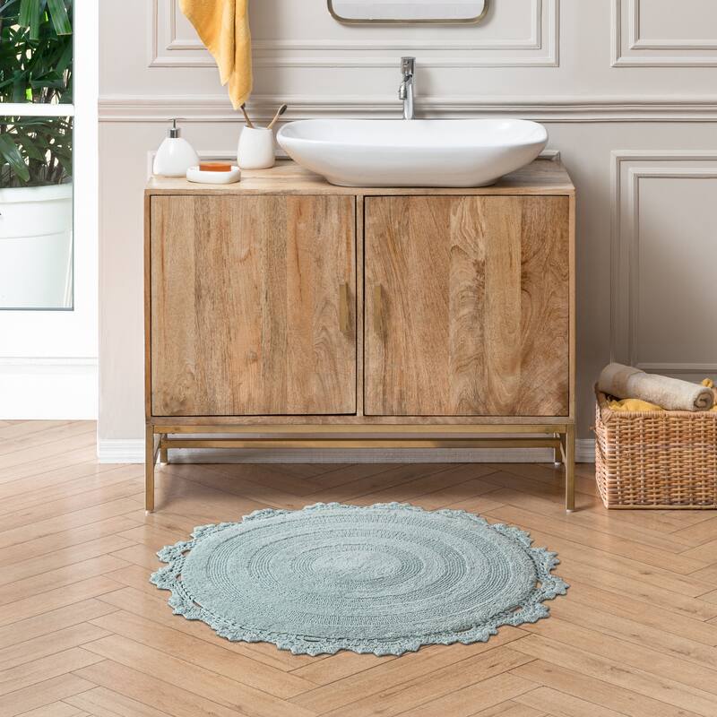 MH London Winchester Cotton Round Bathroom Rug - Soft Bath Mat