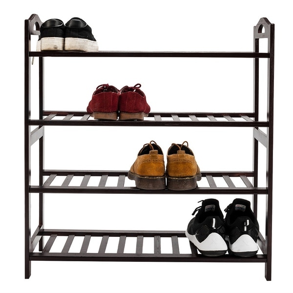 Dark Brown HOMFA Bamboo Shoe Rack 4-Tier Entryway Shoe Shelf Storage Organizer for Home & Office Easy to Assemble