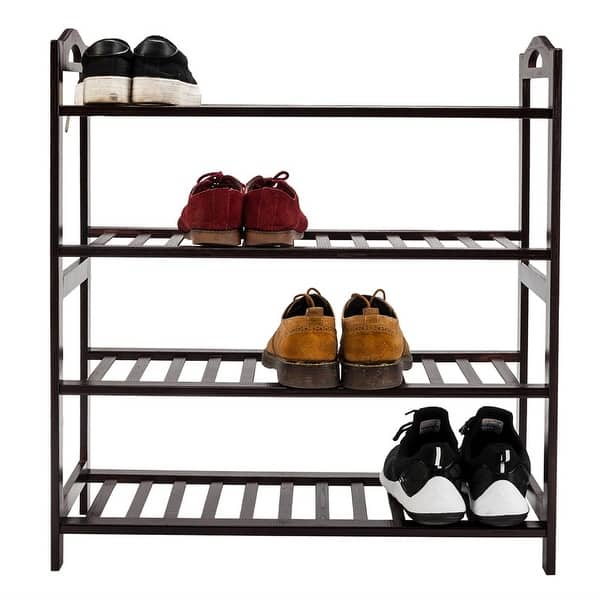 Entryway 28 Bamboo [OPEN SHELVING] 3 Tiers Shoe Cabinet High Heels Storage  Rack