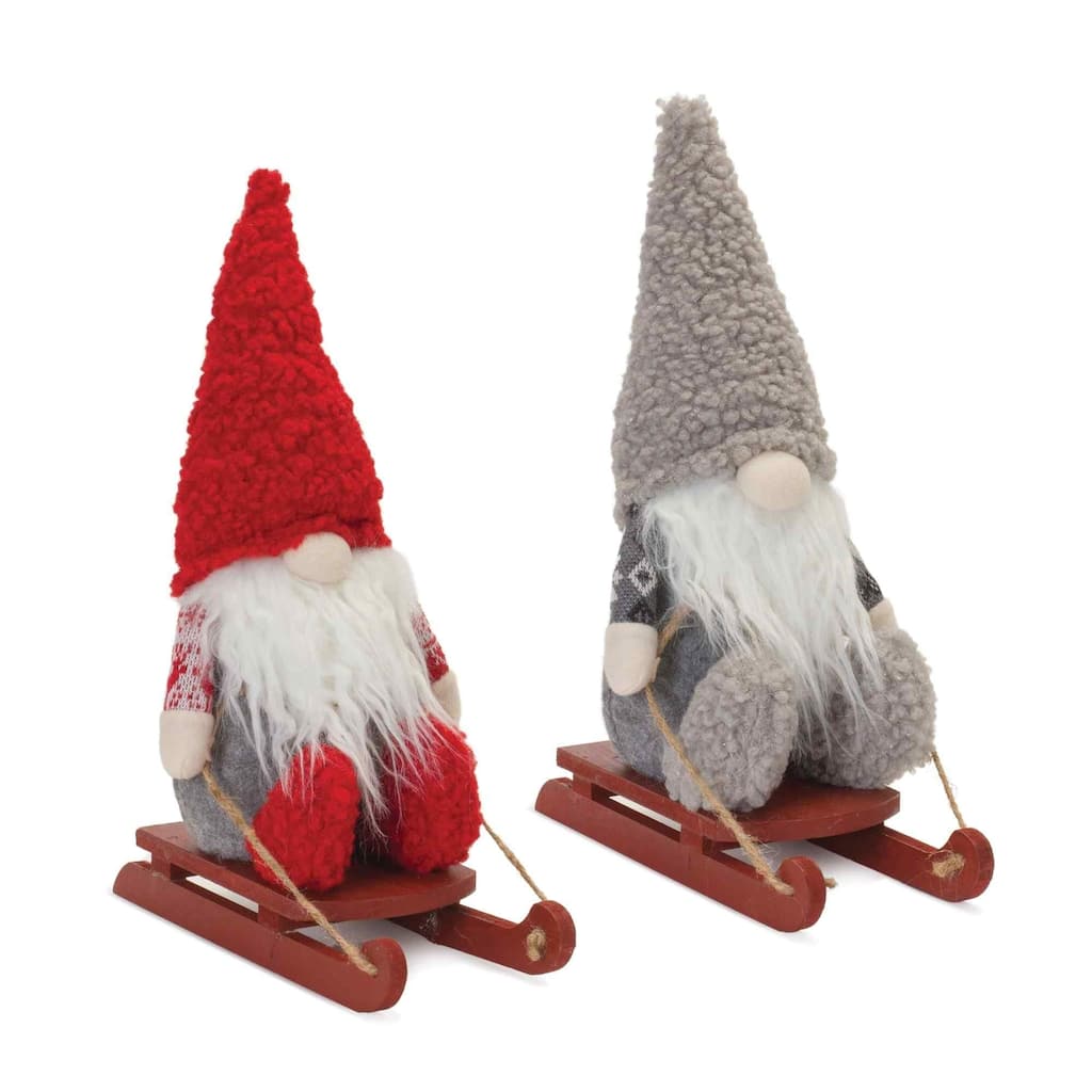 Set of Gnome on Sled Christmas Tabletop Plush Figures 13.5"