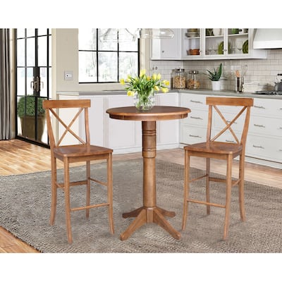 30" Round Pedestal Bar Height Table with 2 X-Back Barheight Stools - 3 Piece Set