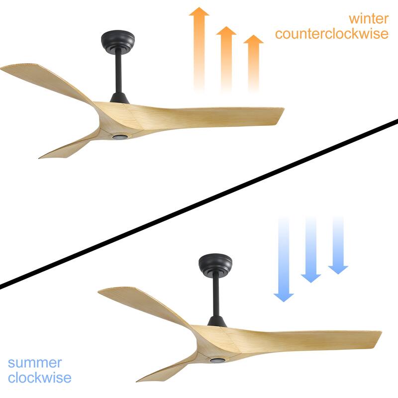 3 Blade Propeller Ceiling Fan for Living Room Bedroom, Indoor & Outdoor 52" Reversible Ceiling Fan with Remote, No Light, Black