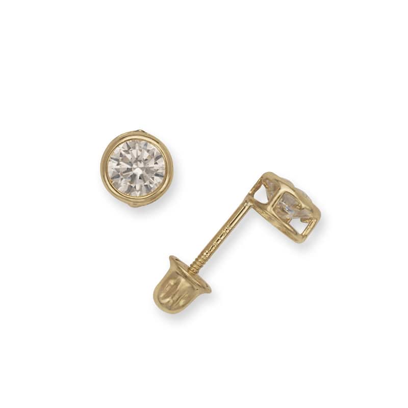 Curata 14k Gold Bezel-set 4mm Cubic Zirconia Stud Screw Back Earrings - Yellow
