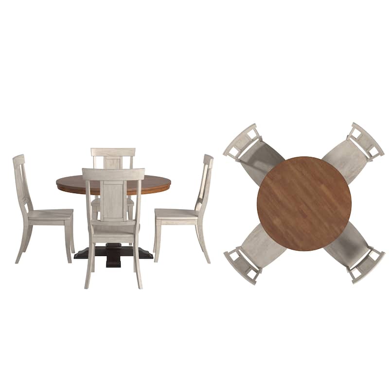 Ronda 45" Round Solid Wood Top Dining Set with Panel Back Chairs