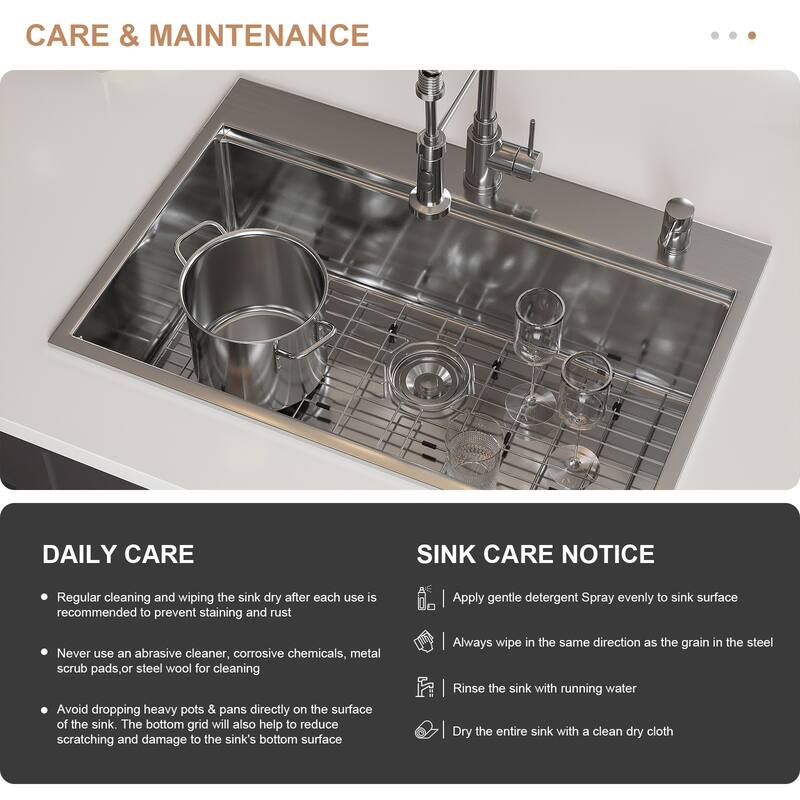 HOROW Drop-in Stainless Steel 33 in. Workstation Ledge Topmount Kitchen Sink 18-Gauge 2-Hole Single Bowl with Integrated Ledge