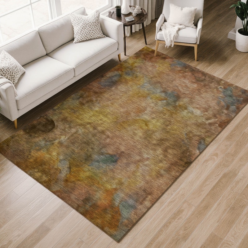 Machine Washable Indoor/ Outdoor Abstract Contemporary Chantille Rug