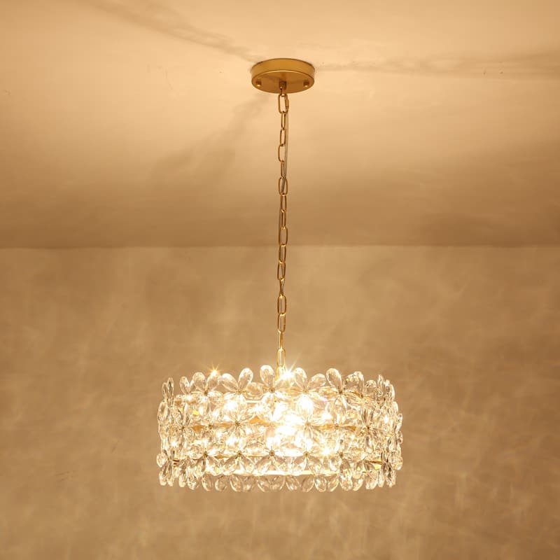 3-Light Crystal Flower Chandelier - Adjustable Chain for Glamorous Home Dining/Living - 3 Light - 3 Light - Gold