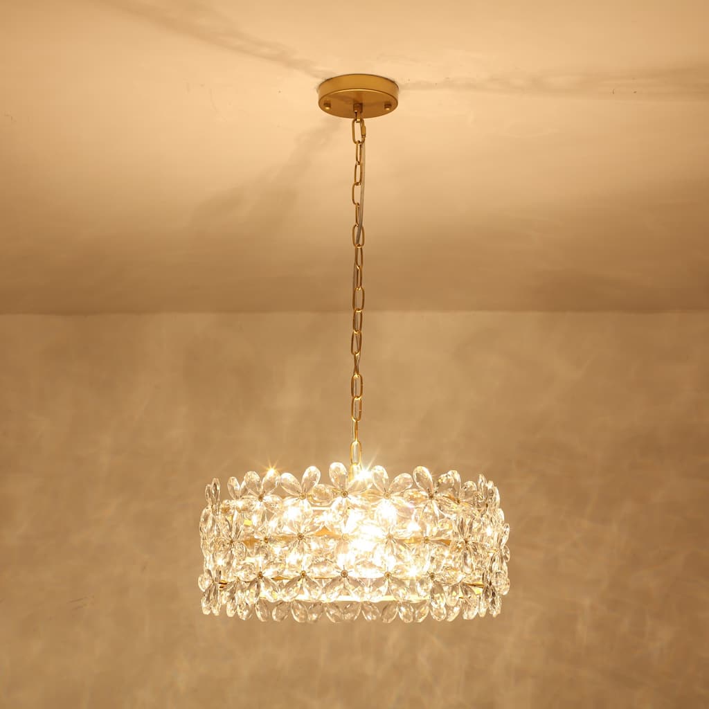 3-Light Crystal Flower Chandelier - Adjustable Chain for Glamorous Home Dining/Living - 3 Light