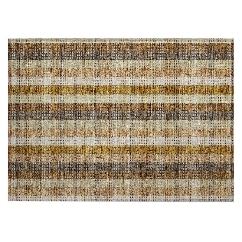 Machine Washable Indoor/ Outdoor Modern Plaid Chantille Rug
