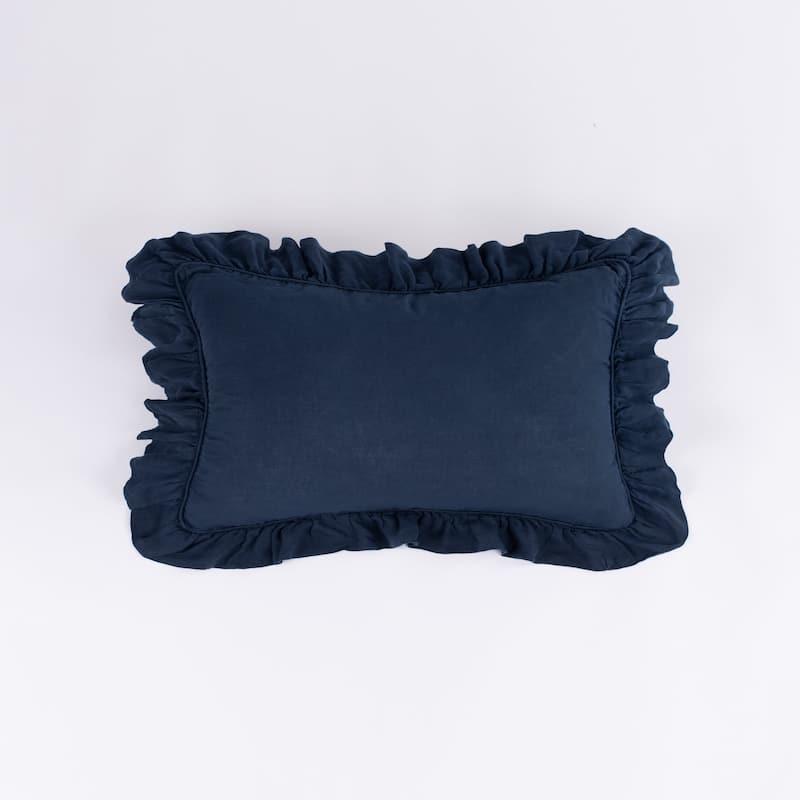 Basillo, Linen, Ruffled, Sham - King Sham - Indigo