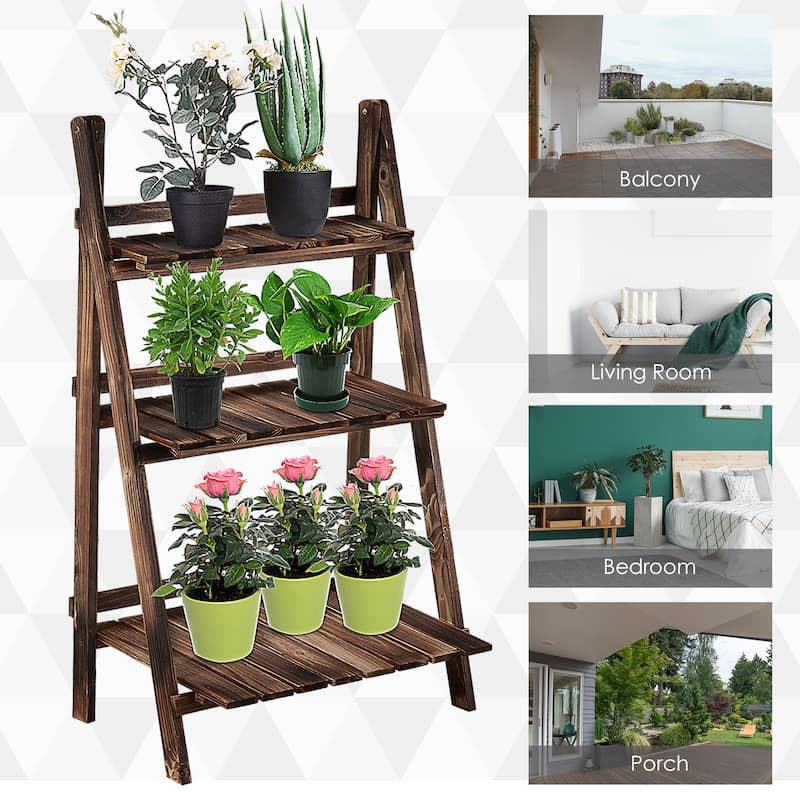 Outsunny 24" Wooden 3-Tier Ladder Plant Stand - 8' x 10'