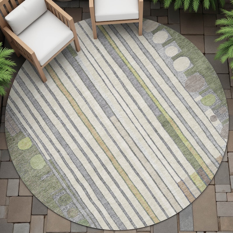 Machine Washable Indoor/Outdoor Casual Contemporary Chantille Rug - Olive - 8' x 8'