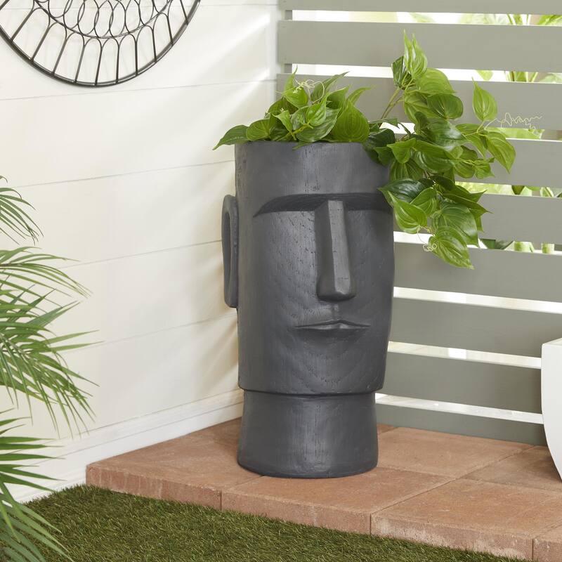 Magnesium Oxide Easter Island Head Indoor Outdoor Planter - Brown or Dark Gray - Roche River Decor