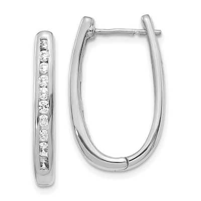 Curata 14k White Gold Diamond Oval Hoop Earrings - 24x15mm Wide 3mm Thick