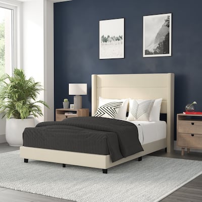 Upholstered Platform Bed with Wingback Headboard