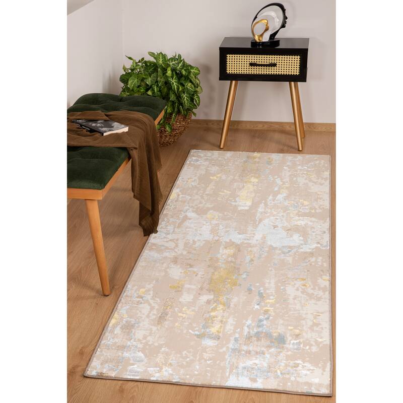 London Collection Cream/ Brown Abstract Area Rug