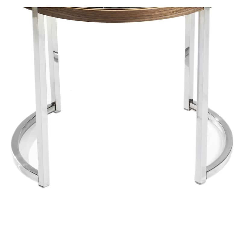 Dami 22 Inch Side End Table, Walnut Brown Round Top, Open Metal Frame