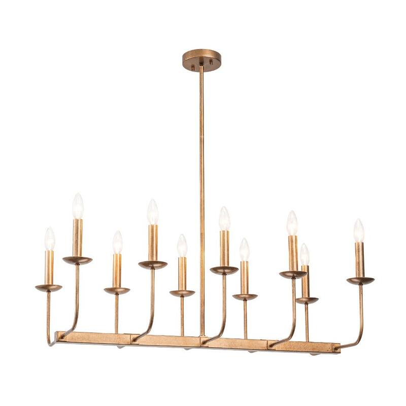 Farmhouse 10-Light Candle Iron Kitchen Island Linear Chandelier