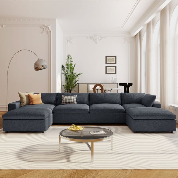 Modular Sectional Sofa U-Shaped Oversized Cloud Couch With Movable Ottoman, Deep Seating Chenille Fabric 5 Piece Sectional Living Room Reversible Chaise Lo Modular Sectional Sofa U-Shaped Oversized Cloud Couch With Movable Ottoman, Deep Seating Chenille Fabric 5 Piece Sectional Living Room Reversible Chaise Lo