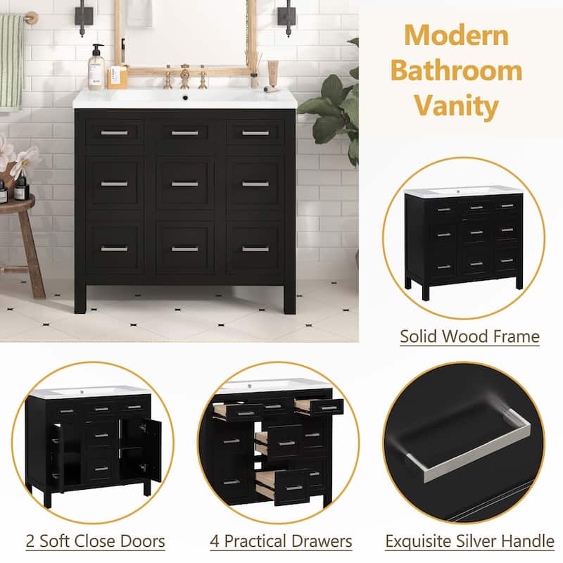 36" Bathroom Vanity Cabinet with Resin Sink
