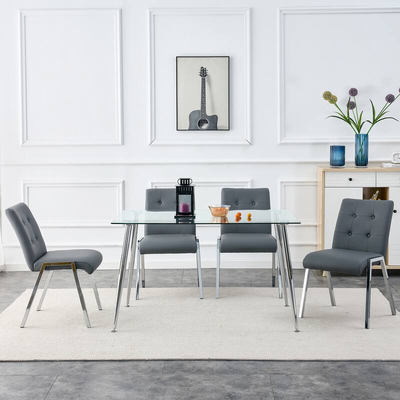 Armless High Backrest Dining Chair with Electroplated Metal Legs