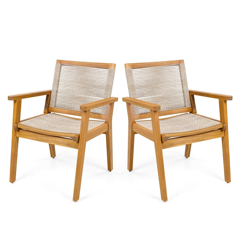 Wood Patio Chair Outdoor Chair Dining Chairs, Arm Chair Reading Chair Accent Chair Set of 2 with Rope Back