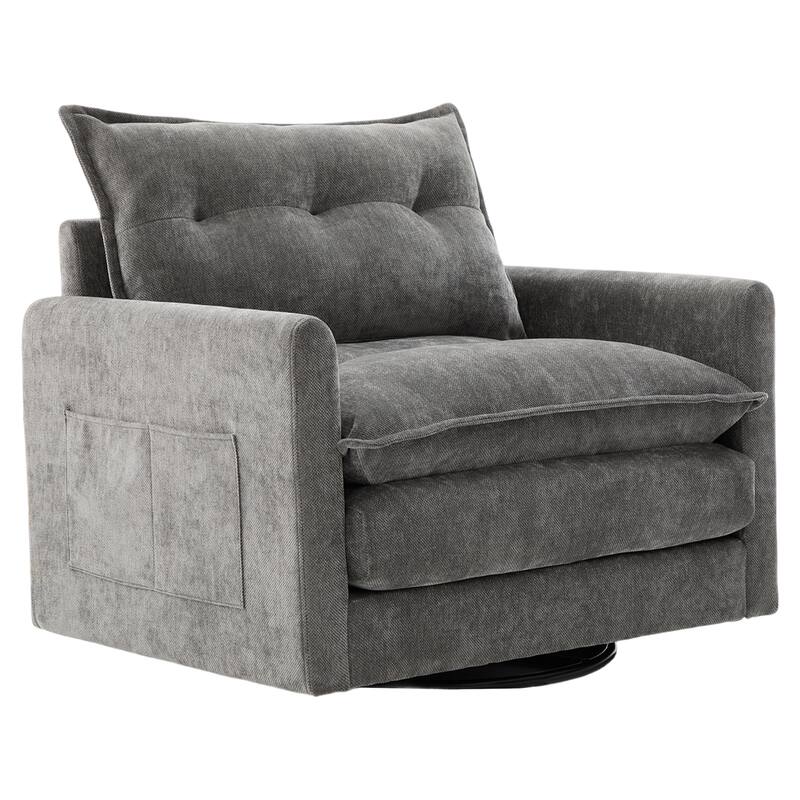GALDWIN Chenille Upholstered 360°Degree Swivel Mid Century Modern Arm Chair for Living Room
