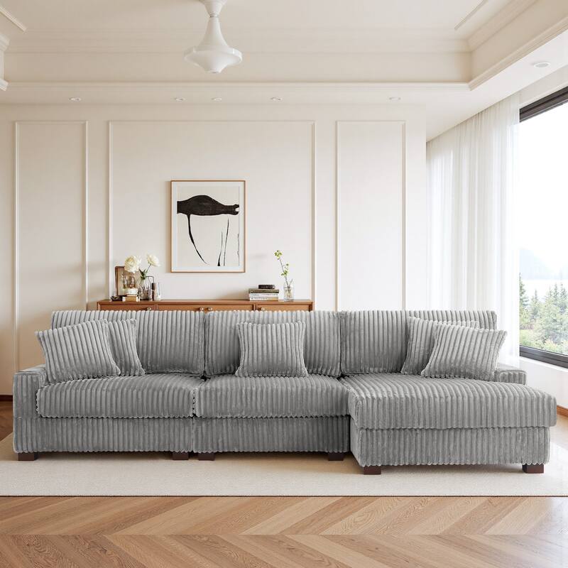 118.3" W Plush Corduroy Square Arm Upholstered Sectional Modular Sofa