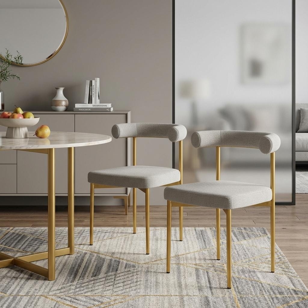 HomeRoots Set of Two Gray And Gold Upholstered Polyester Open Back Dining Side Chairs - 23.50 in. x 30.50 in. x 20.50 in.