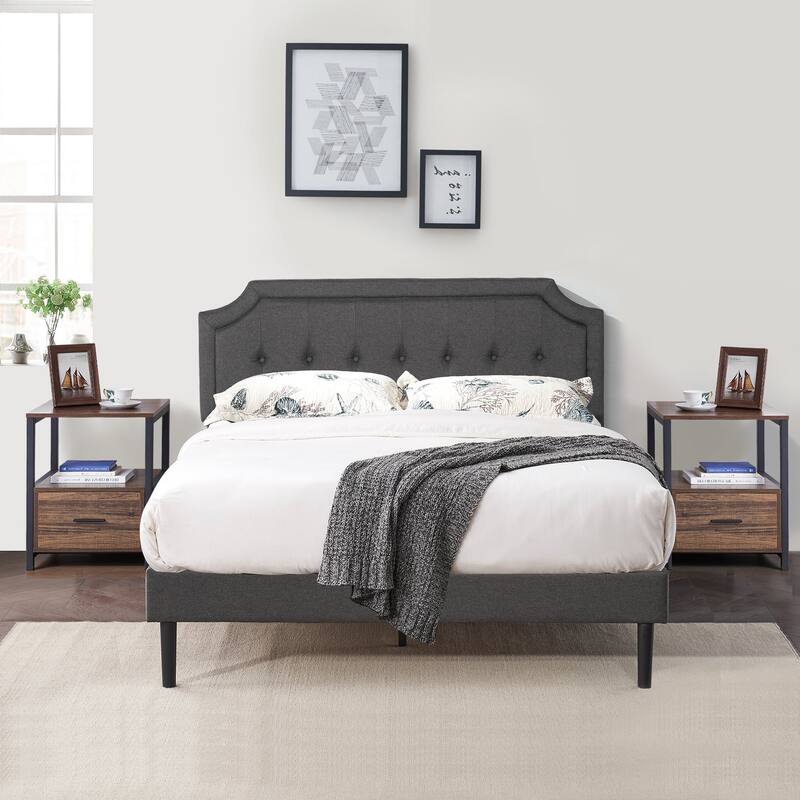 VECELO 3-Pieces Modern Upholstered Bed with Height Adjustable Headboard and Nightstands Sets