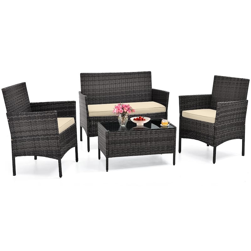 4 PCS Patio Furniture Set Rattan Sofa & Chairs Set