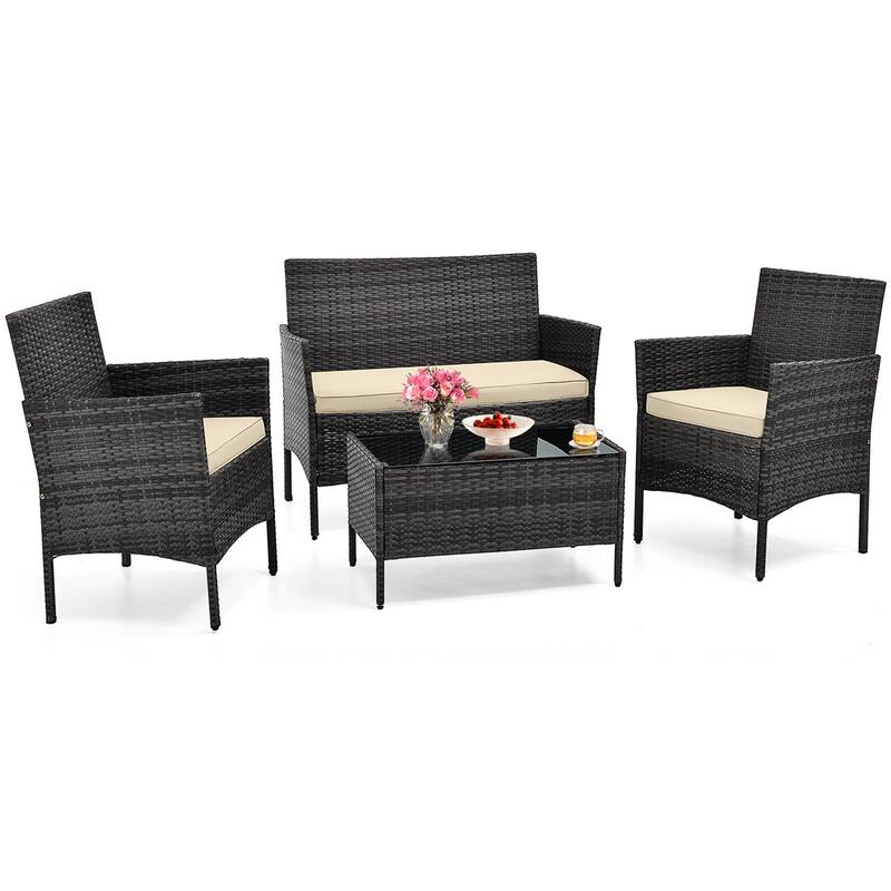 Costway 4 PCS Patio Furniture Set with Washable Cushions and Tempered - See Details