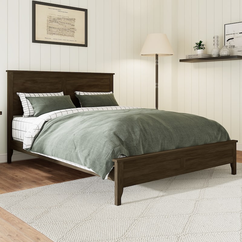 Modern Stylish Simple Wood Platform Bed with Wood Slat Support and Tapered Wood Legs, Low Profile Panel Bed with Headboard