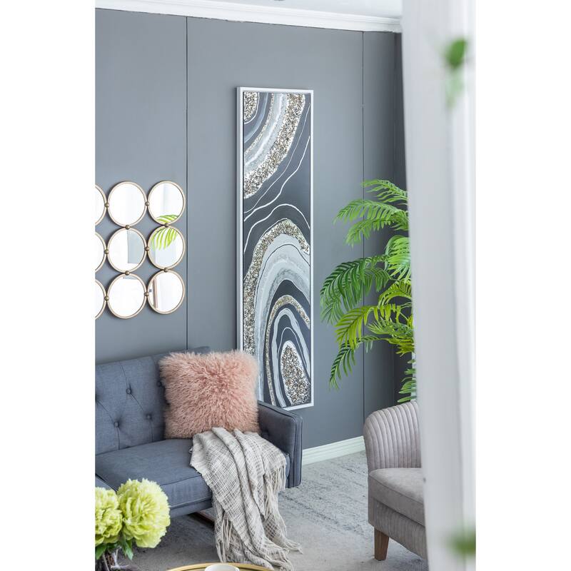 Modern Wall Decor Rectangle Framed Oil Painting with Gemstones and Crystals, for Matching Various Interior Styles