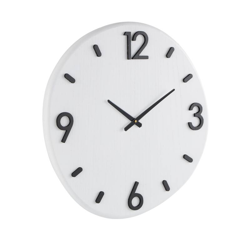 White Wood Round Decorative Wall Clock with Black Hands and Numbers - 1"W x 24"L x 23"H