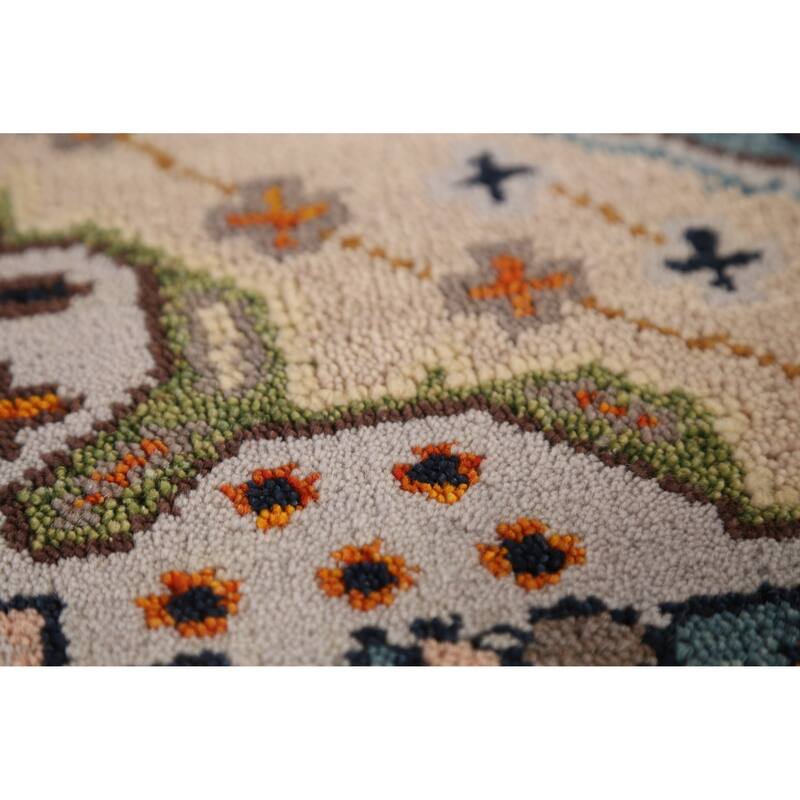 Geometric Heriz Serapi Runner Rug Hand-Knotted Beige Wool Carpet - 2'6" x 7'11"