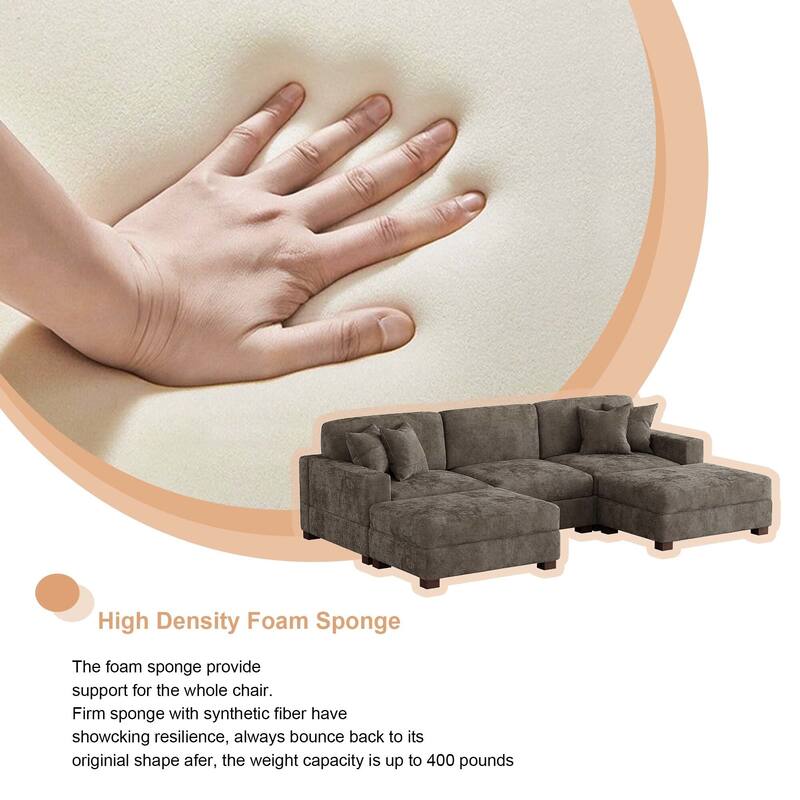 Oversized Chenille Modular Sectional Sofa Conversation Set with 2 Ottomans