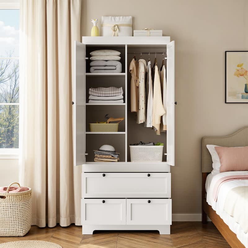 Pocassy 71" H Wardrobe Closet with Drawers with Doors and Storage