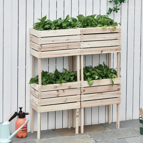 Outsunny 4-Piece Raised Garden Beds Wooden Outdoor Planter Boxes with Different Stacking Arrangements