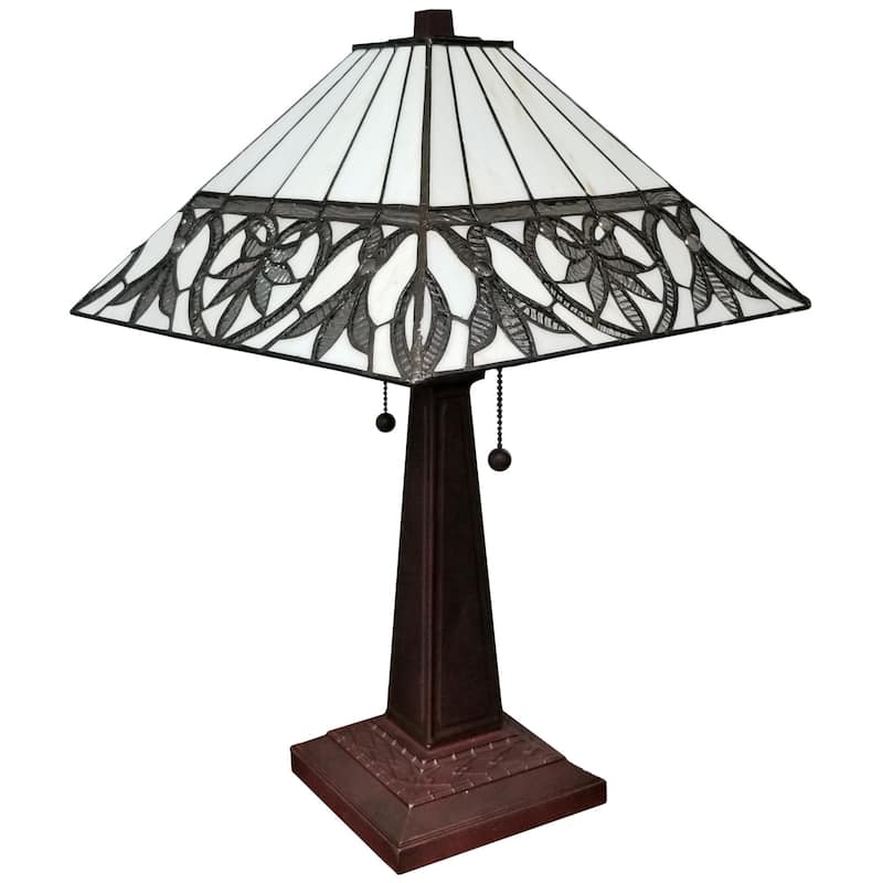 Tiffany Style Table Lamp Mission 22" Tall Stained Glass White Flower Night Stand Bedroom Handmade Amora Lighting