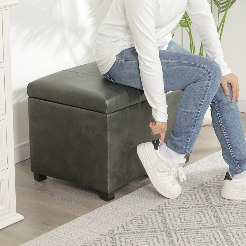 Adeco Faux Leather Storage Ottoman for Living Room Footstool