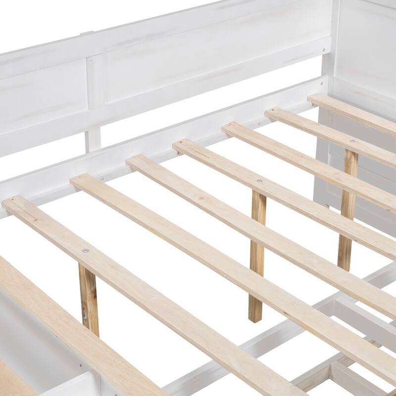 Pine Wood Daybed Frame with 4 Storage Drawers & Shelves