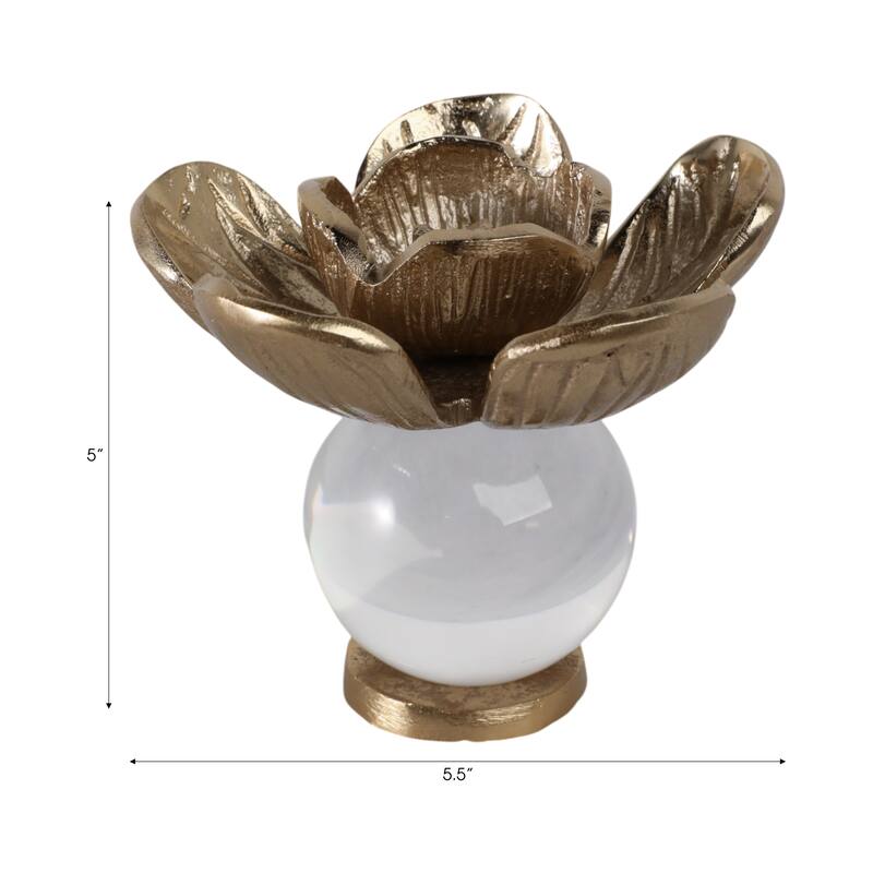 Metal Sculpture Flower Statue with Orb Base Decorative Style - 5" Gold - 5.5" x 5.5" x 5"