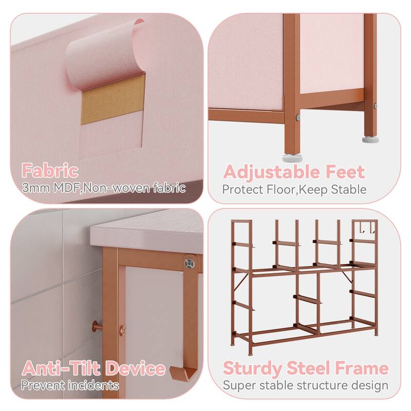 10 Drawer Dresser, Storage Organizer Unit with Fabric, Pink