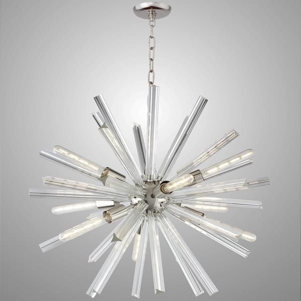 slide 2 of 5, 9 Light Sputnik Chandelier in Polished Nickel Finish - 25"H x 29"W x 29"D Polished Nickel - 25"H x 29"W x 29"D