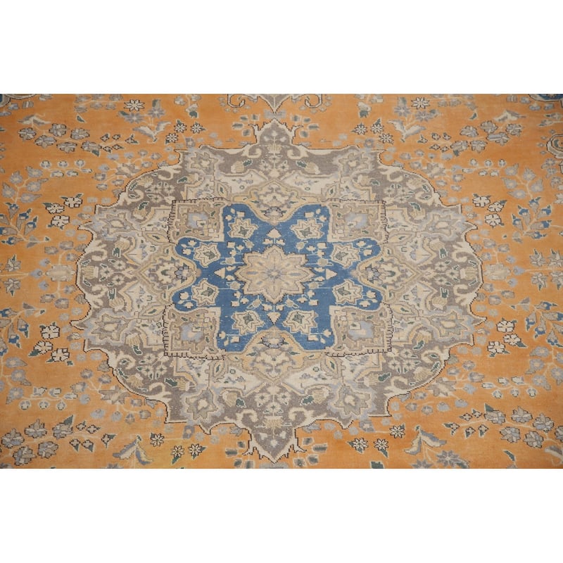 Hand Knotted Oriental 100% Wool Carpet Traditional Floral Oranges & Rust Mashad Area Rug - 12' 3'' X 9' 5''