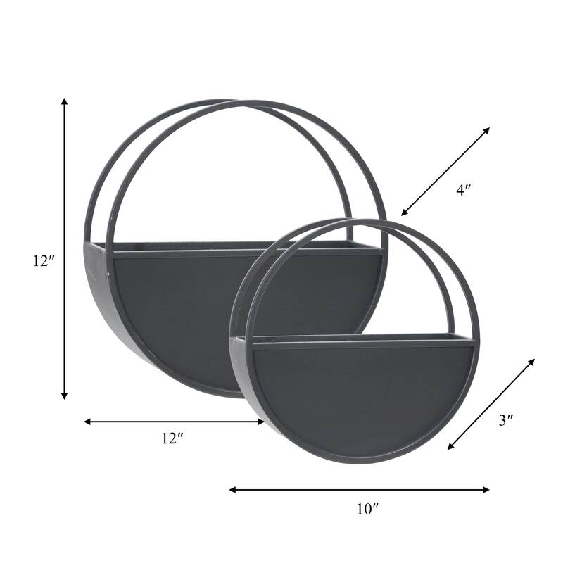 Sagebrook Home Modern Set of 2 Metal Round Wall Planters Black Iron Plant Holders for Indoor/Outdoor - 12" x 4" x 12"