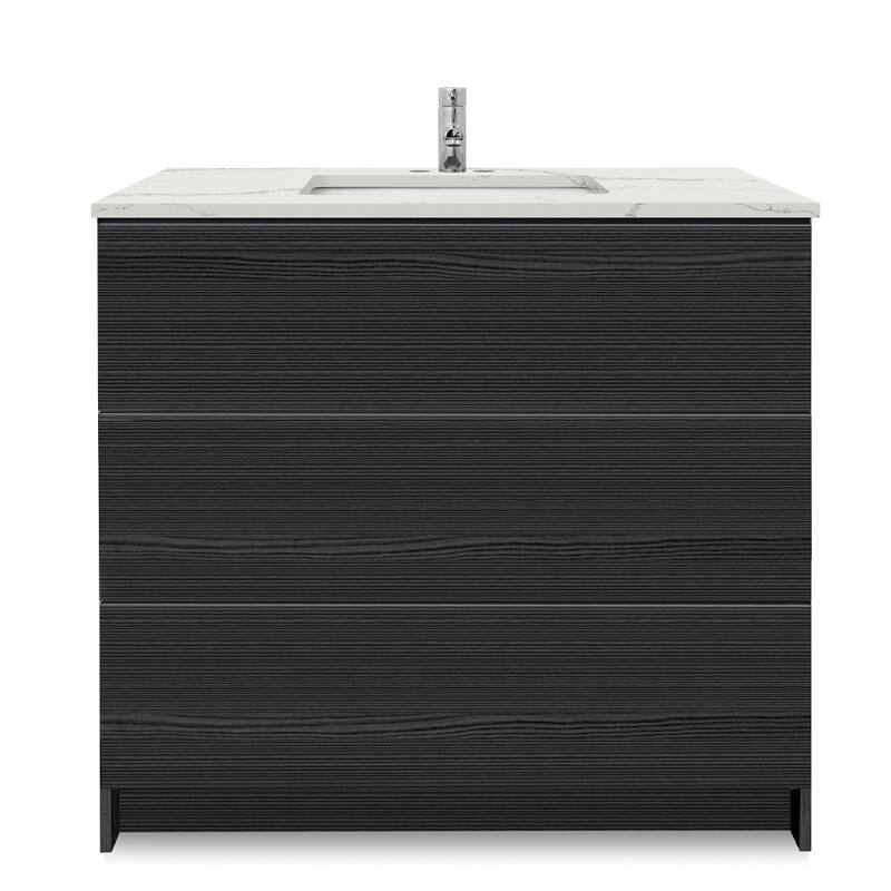 Element Standing 36 in x W x 22 in D x 35 in H Bathroom Vanity in Ebony with Galaxy Grey Quartz Top