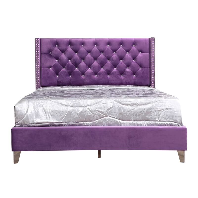 Purple Queen Bed with Storage and Upholstered Fabric